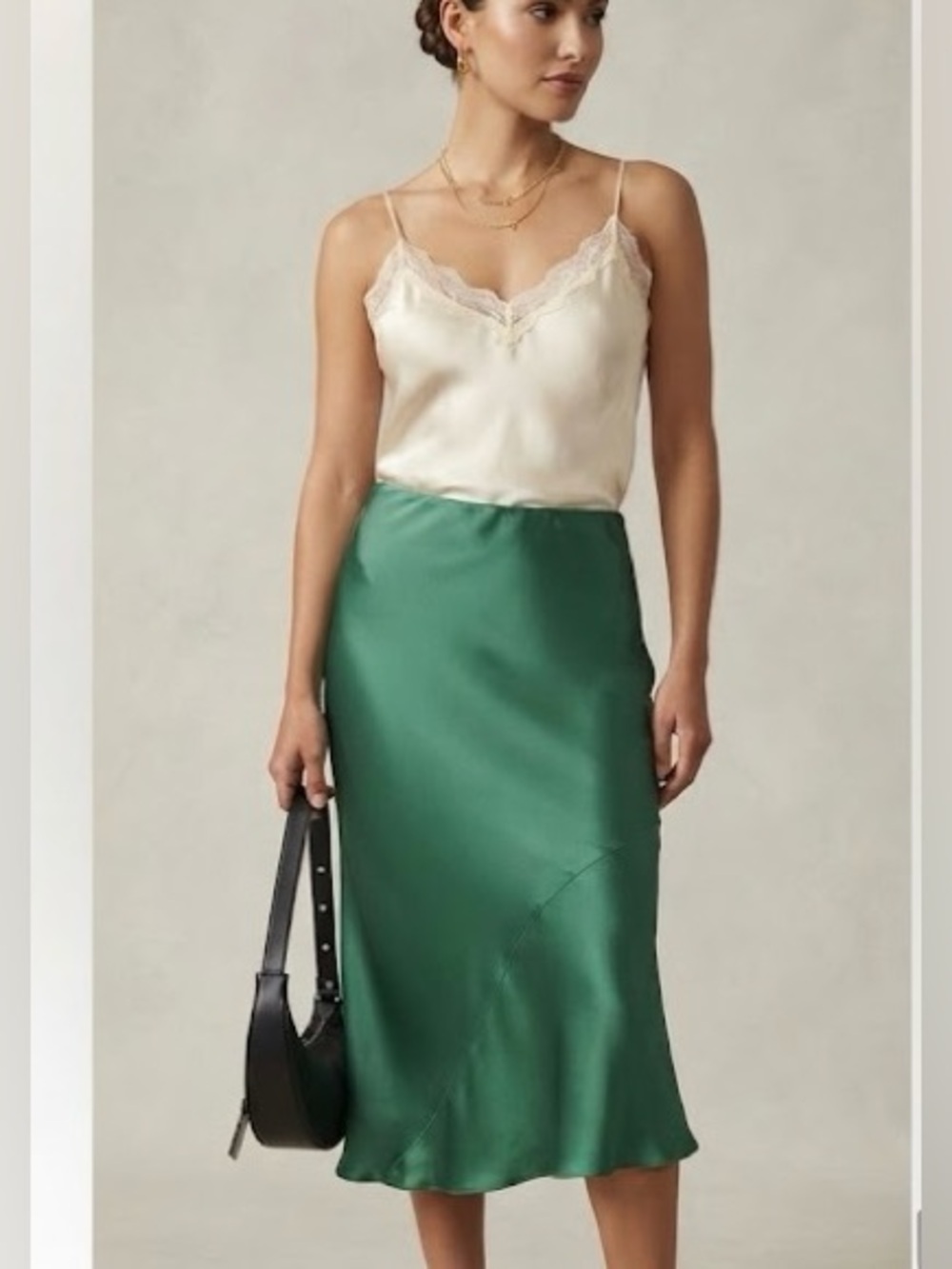 Heartloom revolve retrofete Anthropologie Silky Emerald Green Midi Slip Skirt L